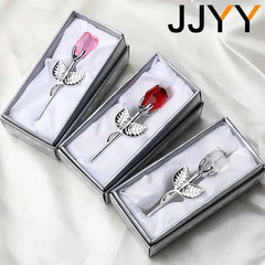 Crystal Metal Roses Gift for Girlfriend Wedding Home Decor Mini Model Ornament Valentine Day Promotion