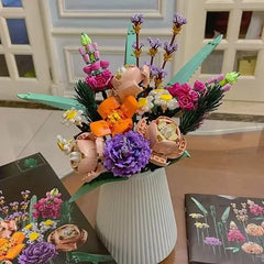 Romantic Rose Flower Bouquets Decorative Building Block Brick Compatible for Girlfriend Birthday Christmas Party Gift