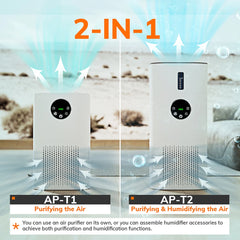 Air Purifier with Humidifier Combo for Home Allergies and Pets Hair, Smokers in Bedroom, H13 True HEPA Filter,2-in-1