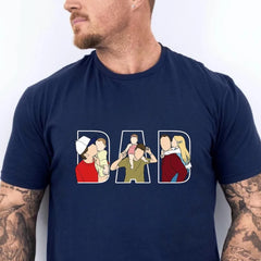 Fathers Day Gift Shirt Men Dad Portrait Line Art Cotton Tshirt Personalized From Wife Kids Funny Husband Present Men Clothing