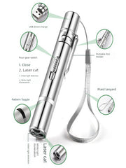 Laser Cat Teaser Funny Cat Pen Stainless Steel Portable Cat Toy USB Charging Five Pictures Laser Toys Lighting