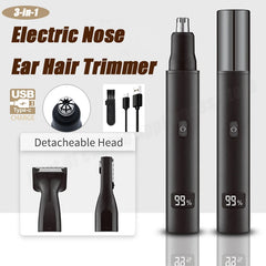 Electric 3 in 1 Nose Hair Trimmer Painless Eyebrow and Facial Hair Clipper LCD Display For Men Women USB Charging Cleaning Tool