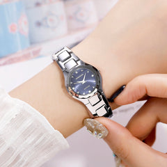 Women's Watch round dial tungsten steel Bracelet Quartz Fashion and Simple Chain Women's wristwatch Compact and exquisite