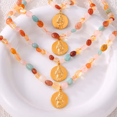 Necklace Set For Women Portrait Stainless Steel Colorful Nature Pearl