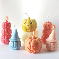 3 Layer Expression Pumpkin Candle Making Set Halloween Witch Hat Cushaw Resin Silicone Mold Squash Party Chocolate Plaster Decor