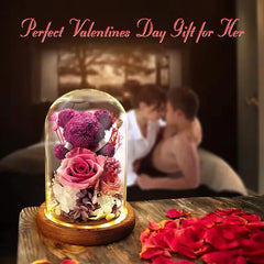 Valentine's Day Gift for Girlfriend Eternal Preserved Rose Flower Gift Box Teddy Bear Eternal Flower with Lights Gift for Women
