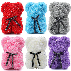 Artificial Flowers 25cm Rose Bear Girlfriend Anniversary Christmas Valentine's Day Gift Birthday Present For Wedding Party