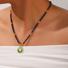 Necklace Set For Women Portrait Stainless Steel Colorful Nature Pearl