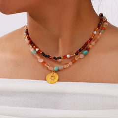 Necklace Set For Women Portrait Stainless Steel Colorful Nature Pearl