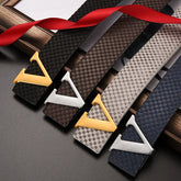 Men's Belt Casual Business V letter Slide Buckle Fashionable Checkered Plaid Leather