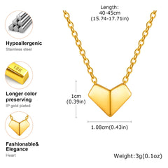 Vnox Dainty Heart Necklaces Gift to Girlfriend Wife Her, Womens Valentines Day Gift, Gold Plated Folded Heart Choker Collars