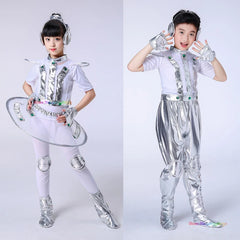 Boys Girls Cosplay Alien Robot Spacemen Astronaut Costume Halloween Carnival Dress Up Outfit Party Kids Role Playing Child Suit