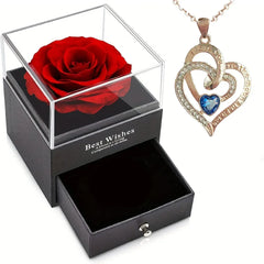Gift for Girls Women Mother Eternal Rose Gift Box Heart Necklace