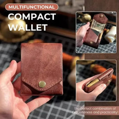 Multifunctional Compact Wallet Handmade Leather Wallet Small Slim Compact Credit Card Wallet Portable Genuine Leather Coin Purse
