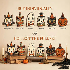 Halloween Decor Indoor,Retro Wooden Block for Shelf Decoration,Cute Ghost,Pumpkin,Black Cat,Skeleton,Witch Owl,Housewarming Gift