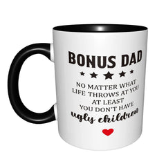 Bonus Dad Gifts for Fathers Day Dad Birthday Unique Step Dad Mugs With Black Handle Birthday Coffee Mugs Ceramic Tea Cups 11oz