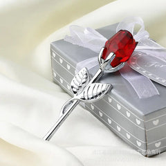 Valentines Day Gift Crystal Glass Rose Artificial Flower Silver Gold Rod Rose
