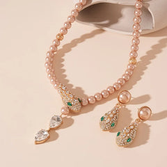 Snake Necklaces Drop Earrings Jewelry Set Luxury Rhinestone Imitation Pearl Beaded