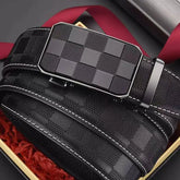 Men Genuine Leather Belt Simple Buckle Design Automatic Ratchet Belt Adjustable Belt
