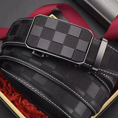 Men Genuine Leather Belt Simple Buckle Design Automatic Ratchet Belt Adjustable Belt