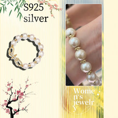 Sterling Silver S925 Riveted Pearl Bracelet - Luxury Gift for Girlfriends, Perfect for Office Ladies