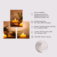 3PCS Frameless Canvas Paintings Print Wall Art Meditation Zen Stones Artwork Aromatic Burning Candles Spa Still Life Pictures