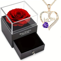 Gift for Girls Women Mother Eternal Rose Gift Box Heart Necklace