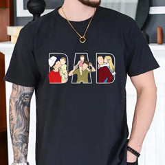 Fathers Day Gift Shirt Men Dad Portrait Line Art Cotton Tshirt Personalized From Wife Kids Funny Husband Present Men Clothing
