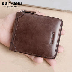 Fashion Genuine Leather Wallet For Men Zipper Complete Closure Wallet Driving License Credit Card Holder Coin Bag Men's Wallet