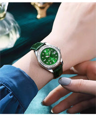 The best-selling women's watch is a green diamond-encrusted elegant ladies' wristwatch with a moonlight calendar and a retro sty