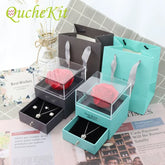 1 Rose Gift Box Artificial Flower Box+Carry Bag Ring Jewelry Storage Box Christmas Valentine's Day Mom Wedding Girlfriend Gifts
