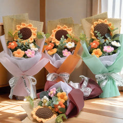 1pc Crochet Bouquet, Efun Handmade Sunflower Daisy Bouquet Valentine's Day Anniversary Wedding Mothers Day Birthday Gift