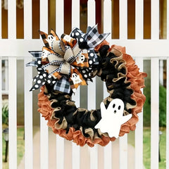 Halloween Decoration Supplies Front Door Ghost Wreath Pendant Ghost Cloth Bow Wreath