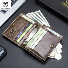 BULLCAPTAIN Men RFID Blocking Bifold Wallet Genuine Leather Card Holder Wallets with 15 Card Slots