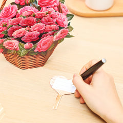 Mothers Day Pink Rose Flower Basket 3D Pop-up With Envelope