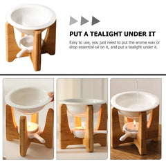 Aroma Lamp Stove Bamboo Essential Oil Warmer Candlesticks Ceramic Wax Burner Heater