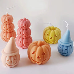 3 Layer Expression Pumpkin Candle Making Set Halloween Witch Hat Cushaw Resin Silicone Mold Squash Party Chocolate Plaster Decor