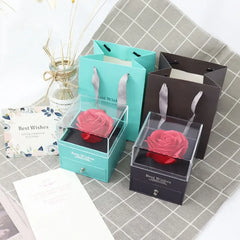 1 Rose Gift Box Artificial Flower Box+Carry Bag Ring Jewelry Storage Box Christmas Valentine's Day Mom Wedding Girlfriend Gifts