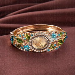 Women Bangle Bracelet Watch Luxury Retro Crystal Flower Quartz Watches for Woman Fashion Elegant Ladies Wristwatches Reloj Mujer