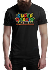 Fathers Day Printed Cotton T-shirt SUPER DADDIO Gamer Dad Fun Gift The Game