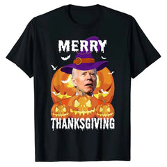 Funny Joe Biden Confused Merry Thanksgiving for Halloween T-Shirt Political Joke Clothes Men Clothing Pumpkin Print Outfit Gifts