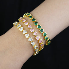 Valentine's Day Gift Fashion Jewelry For Women Gold Color High Quality Bezel Heart CZ Bracelet
