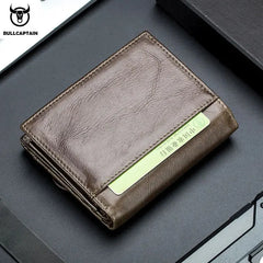 BULLCAPTAIN Men RFID Blocking Bifold Wallet Genuine Leather Card Holder Wallets with 15 Card Slots