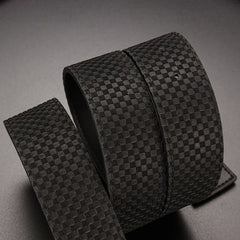 Men's Belt Casual Business V letter Slide Buckle Fashionable Checkered Plaid Leather