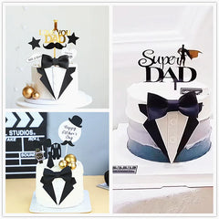 Father's Day Birthday Party Cake Topper DAD Bow Tie Gold Acrylic