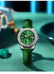 The best-selling women's watch is a green diamond-encrusted elegant ladies' wristwatch with a moonlight calendar and a retro sty