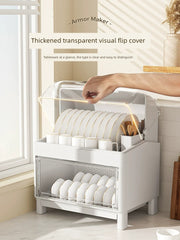 For Home Double-Layer Tableware Storage Box Plastic Kitchen with Lid