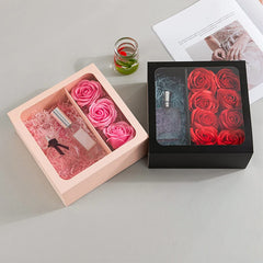 Flower Gift Box with Handle Transparent PVC Window Square Portable Rose Candy Dessert Packaging Box Wedding Party Present Decor