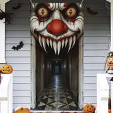 Halloween Decorations Door Cover,Spooky Witch and Zombie Theme Wall Decor,Indoor Outdoor Haunted House Themed Decoration 2D Scen