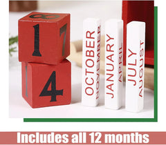 Christmas Wooden Calendar with Blocks,Santa Snowman Deer Decor for Holiday/Farmhouse/Kitchen/Table/Room, Children Toys & Gifts